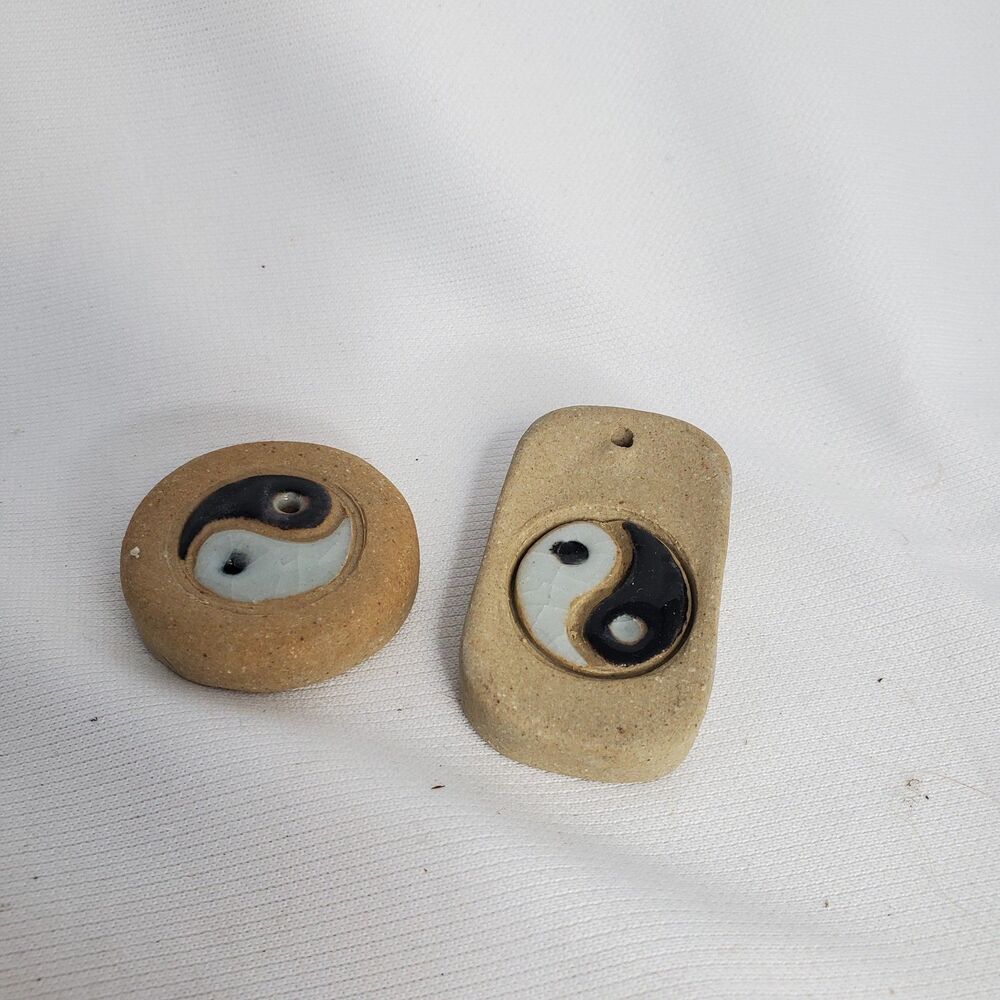 2 Small Clay Incense Holders Ying Yang